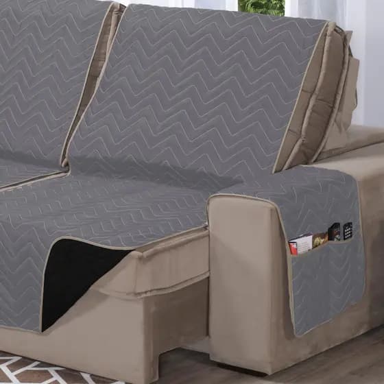 Capa Protetor Sofá Retrátil Reclinável Dupla Face com Viés Matelado Porta Objetos 2,40m