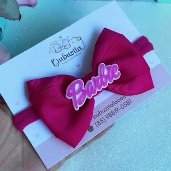 faixinha tiara de bebê Barbie rosa mesversário infantil menina pink