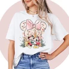 Camiseta Natal Trend  Com  ina Do Mickey E Da Minnie, Laço Grande E Castelo De Gengibre Academia Algodão Premium
