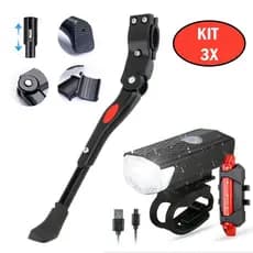 Descanso Lateral Pezinho Bike Regulagem Aro 20 À 29 Alumínio +1 Farol Bike 300 Lumens Sinalizador Traseiro
