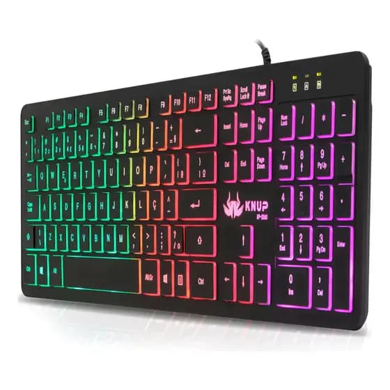 Teclado Gamer Knup  2060 Retroiluminado RGB, Teclado Completo com Numérico, Layout ABNT2