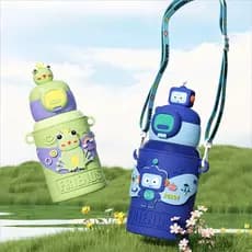 voga Garrafa térmica infantil de 450 ml com alça e canudo.