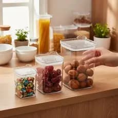 Kit 3 Potes Hermeticos Quadrados Multiuso Tampa Vedacao Armazenamento Alimentos Organização Cozinha