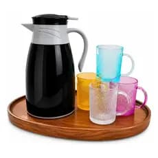 Conjunto Garrafa Térmica 1L+ 4 Canecas de Vidro 190 ml Sofisticação Estilo E Praticidade Em Seu Dia a Dua