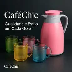 Garrafa Térmica 1L Rosa ou Vermelha + 4 Canecas de Vidro 190ml☕ Kit Café Chá Completo Moderno