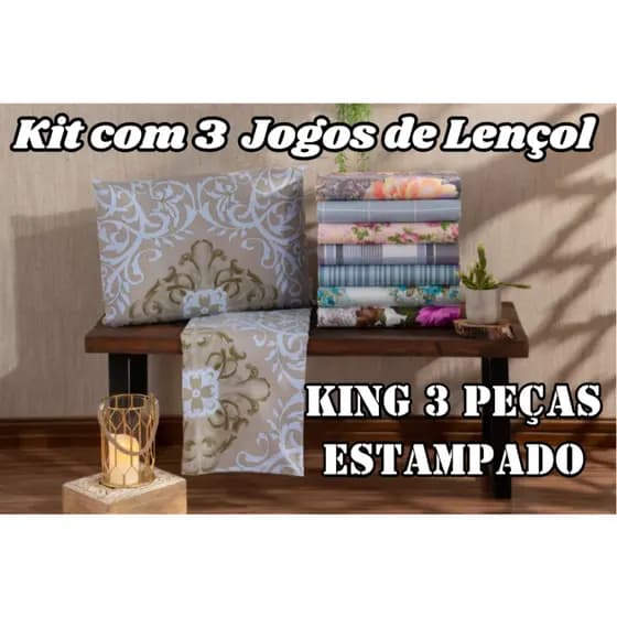 Kit 3 Jogos de Lençol Cama Box King 3 Peças Estampas Sortidas LINDAS ESTAMPAS EM ALTA - PROMOÇÃO!