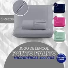 Kit Jogo Lençol 400 fios Micropercal Ponto Palito : Solteiro - Casal - Queen - King