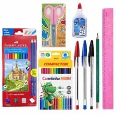 Kit 35 Peças Escolar Infantil Juvenil Lapis De Cor Faber Castell Caneta Bic canetinha compactor