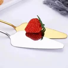 Espátula Para Bolo Inox prata e dourada Triangular Confeitaria Cortar Torta Pão Profissional