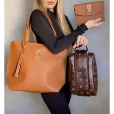 Kit 3 Peças Bolsa Sacola Grande  Ks + Necessaire Multifuncional Ks + Porta Documentos Sanes Pd