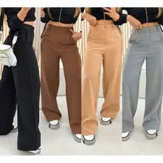 Calça Pantalona Alfaiataria Cintura Alta Com Bolso Wide Leg Promoção