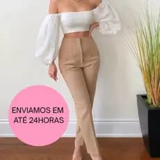 Calça Alfaiataria Feminina Cintura Alta Com Ziper Lançamento