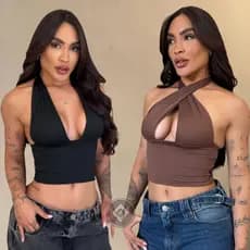 Cropped Feminino Amarração Multiformas Decote Suplex Moda Blogueira