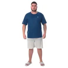 Pijama Shorts Estampado Victory Masculino Camiseta Com Logo Bordada Lisa Clássico Plus Size