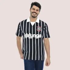 Camiseta Polo Corinthians Algodão Macia Confortável Original Kalunga Retro 1990 Masculina