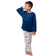 Pijama Infantojuvenil Camiseta Manga Longa Lisa e Calça Estampada Diones Original