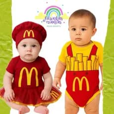 Body McDonald fantasia Mc Donald mesversário temático saia McDonald gorro