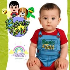 Body bebê Bento e Totó mesversário fantasia bori Bento e Totó