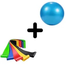 Kit 5 Faixas Elásticas Miniband + Bola Pilates 25cm Treino Yoga Funcional em casa Fisio Força Perna