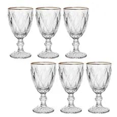 Conjunto de Taças Diamante Clear C/ Borda Dourada 6pçs 330ml
