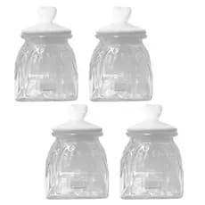 Kit 4 Potes Vidro Tampa Cerâmica Coração 750ml Class Home