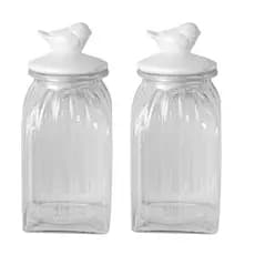 Kit 2 Potes Vidro Tampa Cerâmica Pássaro 1500ml Class
