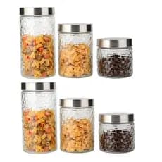 Conjunto 6 Potes Vidro Rattan Tampa Inox 800/1200/1700ml