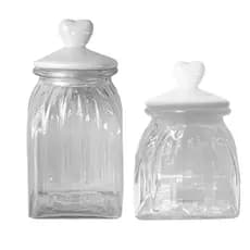 Kit 2 Potes Vidro Tampa Cerâmica Coração 750/1500ml Class