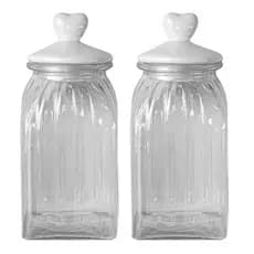 Kit 2 Potes Vidro Tampa Cerâmica Coração 1500ml Class