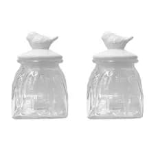 Kit 2 Potes Vidro Tampa Cerâmica Pássaro 750ml Class Home
