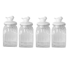 Kit 4 Potes Vidro Tampa Cerâmica Pássaro 1500ml Class