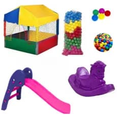 Kit Infantil Completo Piscina 1x1 + Escorregador Baby + Gangorra Cavalinho + 500 Bolinhas