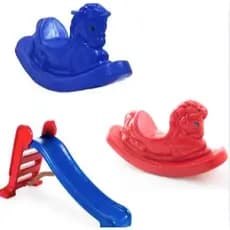 Kit Playground Infantil com 2 Gangorras Cavalinho e 1 Escorregador Médio