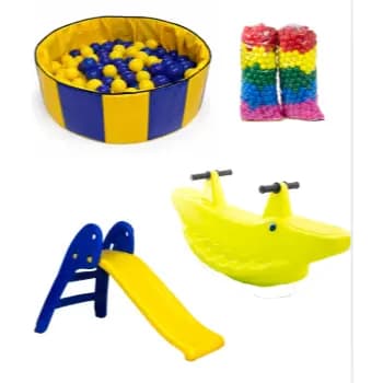 Kit Infantil Jacaré + Piscina Circular + Escorregador Baby com 100 ou 200 Bolinhas Coloridas