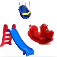 🌟 Kit Playground Infantil Completo com Escorregador Médio 3 Degraus, Gangorra Cachorrinho e Balanço Bebê