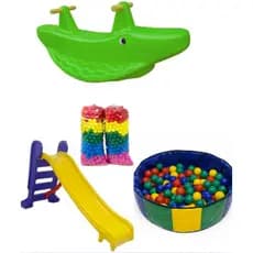 Kit Aventura e Diversão: Escorregador Médio com Piscina Redonda, Jacaré e 100 ou 200 Bolinhas