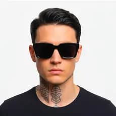 Óculos De Sol masculino Quadrado feminino PROTEÇÃO Uv400 MODERNO armação Preta Lente PRETA + CASE  GRATIS