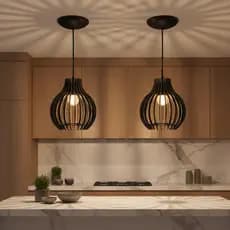 2 luminária Pendente De Teto Coquinho De Madeira Moderno Cor Preto - 2CQP