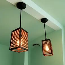 02 Lustre Luminária De Teto Oriental Pendente De Madeira Preto Sushi Bar - 2Tqp