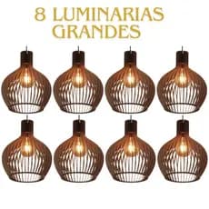 kit 8 Luminária De Teto Madeira Mdf Decoração Rustica Moderna Cor Marrom - 8gmm