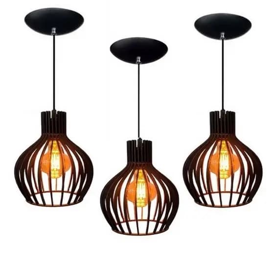 3 Pendentes Lúminaria lustre De Teto Balcão de Cozinha Preto com 1 Metro de fio - 3ppp