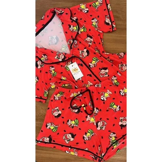 Pijama Americano Magali feminino short doll baby doll com botões pijama feminino de dormir