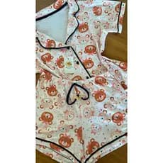 Pijama americano ursinho feminino short doll baby doll com botões pijama feminino de dormir