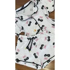 Pijama Americano cereja neve feminino short doll baby doll com botões pijama feminino de dormir