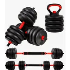Kit Halteres 6 Em 1 Academia Preto E Vermelho Peso Musculação Ajustável 10,15,20,30kg Segurança e Durabilidade