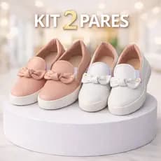 Kit 2 Pares Tênis Feminino Com Laço Slip On Casual Confortável Sapatilha Moderno Solado Antiderrapante