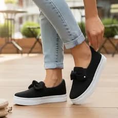 Tênis Casual Feminino De Laço Com Pingente Slip On Confortável Leve Macio Sem Cadarço Em Oferta Iate