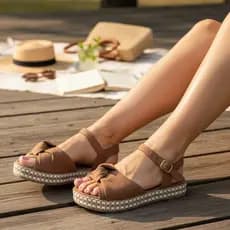 Sandália Feminina De Nó Anabela De Fivela Confortável Macia Antiderrapante Flatform