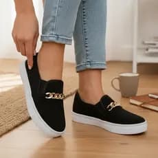 Tênis Feminino Iate Slip On Com Corrente Confortável Macio Moderno Calce Facil Sapatenis Sapatilha Luxo