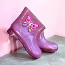 Galocha Infantil Feminina De Borboleta Bota Confort Macia Raposa Botinha Impermeavel Antiderrapante